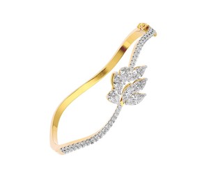 IGI Certified Lab Grown Round / Marquise & Pear Diamond Floral Designer <b>Bangle</b> <b>Bracelet</b> in 14K Yellow / White / Rose Gold - Product Image 2