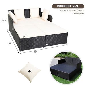 Divano Letto da Esterno in Rattan Bianco con Comodi Cuscini Imbottiti per Divani da Giardino - Product Image 3