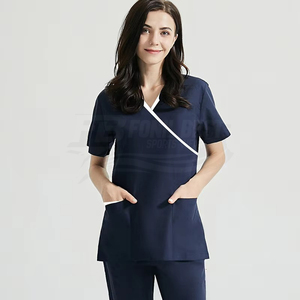 Blusa Médica con Cuello en V para Mujer, Azul Marino, Algodón y Poliéster, Uniforme de Hospital con Bolsillos para Personal Médico, Diseño Personalizado - Product Image 3