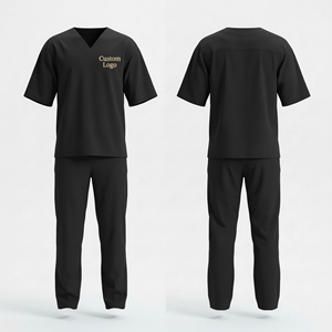 Ensemble d'uniformes médicaux tissés ODM en gros avec logo personnalisé, haut à col en V et pantalon, tenue de travail confortable en coton et polyester pour infirmières - Product Image 1