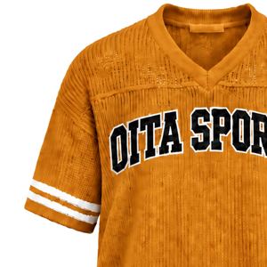 Camiseta Deportiva Personalizada Color Naranja Mostaza, Cuello en V, Tejido de Punto, Manga Corta, Rayas, Transpirable, Informal, Holgada, para Equipos Deportivos - Product Image 6