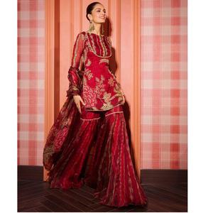 Conjunto de Kurti Corto de 3 Piezas de Alta Calidad, Exclusivo de la India, con Sharara y Dupatta, Bordado con Lentejuelas y Espejos Reales - Product Image 1