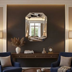 Specchio da Parete Grande a Forma di Diamante Senza Cornice, Elegante e Moderno con Bordo Smussato, Decorazione per Soggiorno, Ingresso e Sala da Pranzo - Product Image 2
