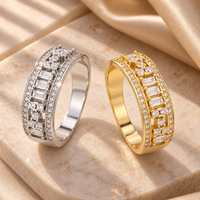 Five Rectangular Stone 925 Sterling Silver Zircon Band Ring with Ten Round Accents and Pave Borders