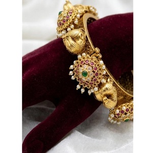 Beautiful <b>Gold</b> Plated <b>Bangle</b> Bracelet <b>Set</b> With Pearls And Zircon Stones Vintage Style For Women Wedding Party Jewelry - Product Image 1