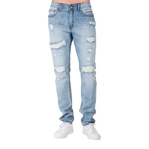 Light Wash Ripped <b>Jeans</b> Men's Skinny Denim Pants Multiple Distressed Rips Cotton Blend Breathable Casual Streetwear <b>Jeans</b> - Product Image 1