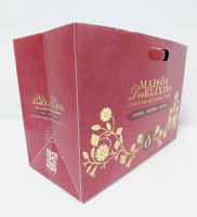 Sacs en papier faits main auto-érecteurs avec poignées, impression dorée, solution d'emballage personnalisée, OEM accepté, boîtes cadeaux recyclables