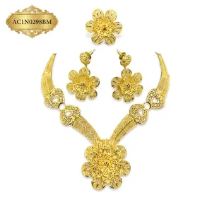 24K Gold Plated Designer Flower <b>Charm</b> Necklace Set African Wedding Jewelry Export Quality Fashion - Product Image 2