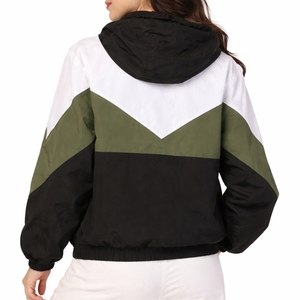 Chaqueta Cortavientos con Capucha para Mujer, Diseño Color Block, Cierre de Cremallera, Manga Larga, Resistente al Viento, para Otoño, Diseño en Contraste, Corte Corto - Product Image 2