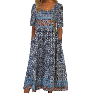Vestido largo de verano 2026 para mujer, estilo bohemio con estampado, cuello redondo y manga corta, para Europa y Estados Unidos - Product Image 3