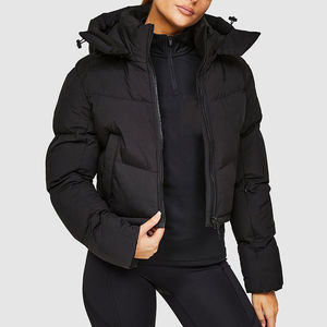 Cropped Bubble Jacket Women Quilted Short Design Warm Winter Outerwear Thick Detachable Collar 100% Polyester - Product Image 4