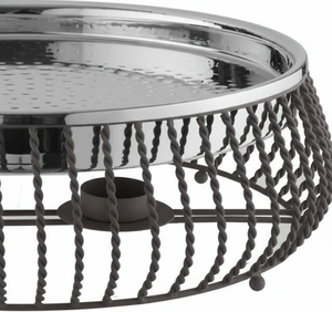 Hammered Stainless Steel Food Warmer Round <b>Buffet</b> <b>Server</b> with Twisted Wire Basket Stand for Hotel Restaurant Catering Display - Product Image 1