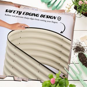 Kit Letto da Giardino Rialzato Zincato 3.4x2ft con Bordo di Sicurezza Color Crema, Fioriera in Metallo per Ortaggi, Forniture da Giardino - Product Image 6