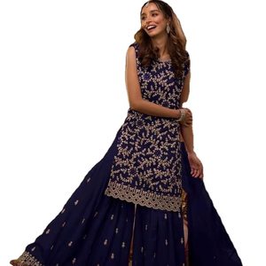 <b>Women</b> Designer Georgette With Embroidery Mirror Work <b>Kurta</b>& Plazzo With Dupatta Set - Product Image 1