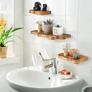 Estante Flotante Rústico con Borde Ondulado, Estantes de Madera con Borde Natural y Soportes Metálicos para Decoración del Hogar y Almacenamiento - Product Image 3