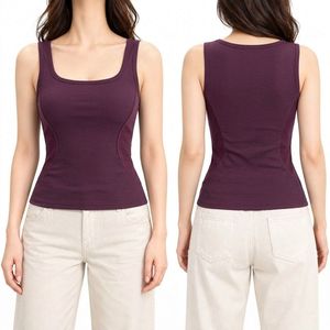Débardeur blanc personnalisé à boutons pour femme, en coton, col rond, sans manches, coupe ajustée, décontracté, pour l'été, à superposer - Product Image 4