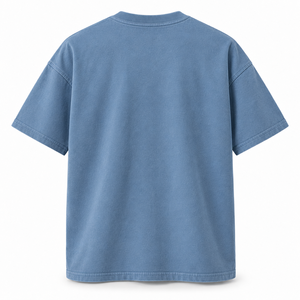 Camiseta Azul Cielo Polvoriento de 260 g/m² de Algodón Teñido y Lavado, de Corte Holgado Coreano, con Cuello Redondo, para Hombre, Venta al por Mayor - Product Image 5