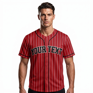 Camiseta de Béisbol para Hombre, Manga Corta, Rayas Azul Marino, Transpirable, Secado Rápido, Personalizable con Nombre de Equipo, Poliéster - Product Image 1