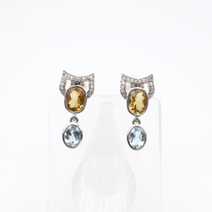 Ensemble pendentif et boucles d'oreilles en argent sterling 925 avec citrine naturelle et topaze bleue, plaqué rhodium, bijoux fins OEM ODM - Product Image 4