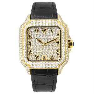 Quartz <b>Watch</b> Moissanite Bezel Square Dial Stainless Steel Case Water Resistant Iced Out Rapper Luxury Wristwatch for <b>Men</b> - Product Image 2