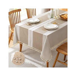 <b>Table</b> <b>Cloth</b> Bulk Supplier Christmas Embroidered Twin Tone Tasselled Wrinkle Free OEM Private Label Export - Product Image 1
