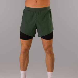 Pantalones Cortos Deportivos 2 en 1 para Correr y Gimnasio, Transpirables, de Secado Rápido, con Cordón Ajustable en la Cintura, Diseño Sólido, Compresión, Personalizables, Oferta de Verano - Product Image 1