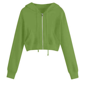 Sweat-shirt à capuche court zippé pour femme, couleur unie, manches longues, pull à capuche en coton doux tricoté, idéal pour l'automne - Product Image 6