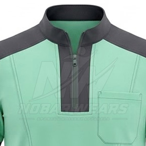 Medical Uniform <b>Scrub</b> <b>Top</b> With Half Zip Front Stand Collar Short Sleeves Comfortable Fit And Modern Workwear Design - Product Image 6