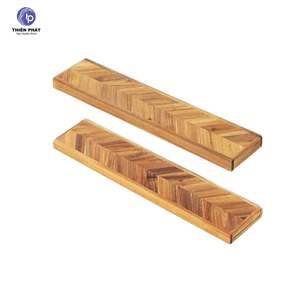 Set 2 of Herringbone Acacia <b>Wood</b> <b>Floating</b> <b>Shelf</b> for Living Room & Kitchen - Product Image 3