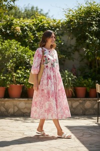 Robe longue d'été florale pour femme, décontractée, en coton imprimé, style bohème, pour les vacances à la plage, coupe ample, légère, tenue de vacances - Product Image 5