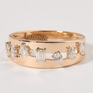 Lab Grown Fancy Multi Shape Cut Diamond <b>Stacking</b> Band <b>Ring</b> For Women's 14K Rose Gold Wedding Party Occasion Gift For Lovers - Product Image 1