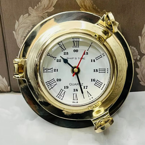 งานฝีมือโบราณ นาฬิกาแขวนผนังทองเหลืองรูปช่องหน้าต่างเรือ ของตกแต่งสไตล์ทะเล (6 นิ้ว) รุ่น BC-007 ทำด้วยมือ พกพาสะดวก - Product Image 1