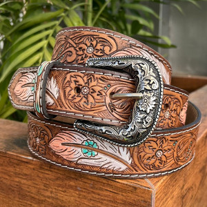 Cinturón de cuero artesanal de primera calidad para hombres y mujeres con hebilla de imagen Vintage Cinturón de piel de vaca genuino de lujo personalizado hecho a mano - Product Image 6