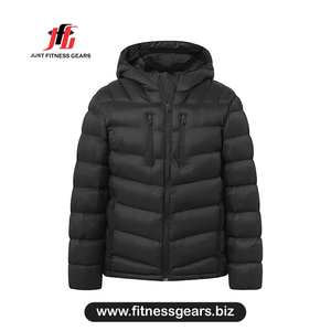 Men's Hooded Puffer <b>Jacket</b> Winter Casual <b>Zipper</b> Closure Thick Polyester Wadding Solid Color Regular Fit - Product Image 1