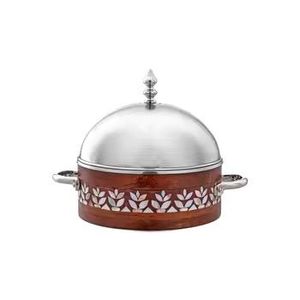 Cacerola de Madera de Mango con Incrustaciones Florales de Nácar y Tapa de Acero Inoxidable, Calentador de Alimentos Artesanal para Servicio de Mesa de Alta Gama - Product Image 6