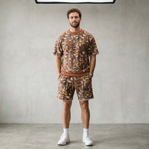 Ensemble de sport décontracté en coton tricoté respirant de haute qualité pour hommes, chemises et shorts, idéal pour la gym, collection été – Prix de gros - Product Image 3