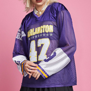 Ensembles de maillots de football américain personnalisés et élégants en mesh pour adultes, manches courtes, respirants, avec logo brodé, imprimé, pour fans, grandes tailles - Product Image 5
