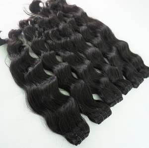 <b>Machine</b> Weft Raw Vietnamese Virgin Natural Human Hair Super Double Drawn Wavy Kinky Curly Weft Human Hair Extensions 200g 300g - Product Image 1