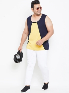 เสื้อกล้ามผู้ชายแบบไม่มีแขน คอทรงโอ ลำลอง ระบายอากาศได้ดี ผลิตจากผ้าถักโพลีเอสเตอร์ สีเหลืองกรมท่า - Product Image 3