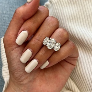 Luxury 5 Carat Oval E VVS2 IGI Certified Lab Grown Diamond Three <b>Stone</b> Engagement <b>Ring</b> 14K <b>Two</b> Tone Gold - Product Image 5