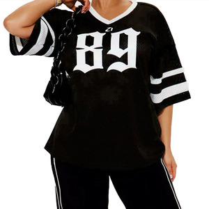 Trendy Custom Logo Boxy Cropped <b>Tops</b> Sports American Football Jersey Oversized Tee Unisex Clothe Football Streetwear Mesh Jersey - Product Image 6