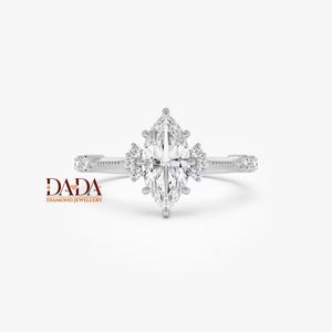 Bague de fiançailles solitaire taille marquise pour femme, bague en diamant d'inspiration florale, bague de mariage de style vintage, bijou de mariée élégant - Product Image 5