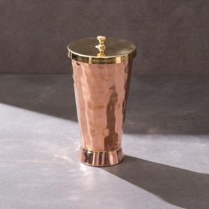 Handcrafted Copper Tumbler with Brass <b>Lid</b> Premium Serving Glass for Water Juice Beverages - Product Image 4