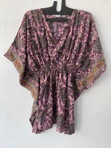 Robe en mousseline de soie à imprimé floral, style bohème, avec col en V, manches courtes, coupe ample, taille élastique, longueur mini, tenue décontractée d'été - Product Image 1