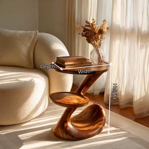 Solid Wood Sculptural Handmade Eco-Friendly Durable Modern Double Shelf Coffee <b>Table</b> Natural Living Room Furniture - Product Image 4