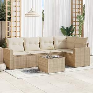 Sofa beige de jardin de rotin de PE réglé avec de la poudre-acier enduit et verre trempé - Product Image 1