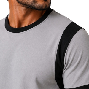 Conjunto de camiseta y pantalones cortos para hombre en gris y negro, cuello redondo, manga corta, top con bolsillo, pantalones cortos cargo con cordón, ropa deportiva informal. - Product Image 4