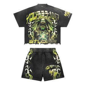 ชุดเสื้อยืดและกางเกงขาสั้นสไตล์สตรีทสำหรับผู้ชาย ลายพิมพ์ดิจิทัลสีดำเขียวลายชนเผ่า เสื้อผ้าฤดูร้อน ระบายอากาศได้ดี ผ้าฝ้าย 100% รับผลิตแบบ OEM - Product Image 3