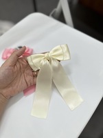 Barrette à cheveux en satin 10*17cm avec longues nœuds pour filles, style élégant vietnamien, pour fêtes et usage quotidien