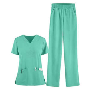 Ensemble de blouses médicales pour femmes, col en V, manches courtes, plusieurs poches, pantalon à taille élastique, uniforme de travail pour les soignants - Product Image 5